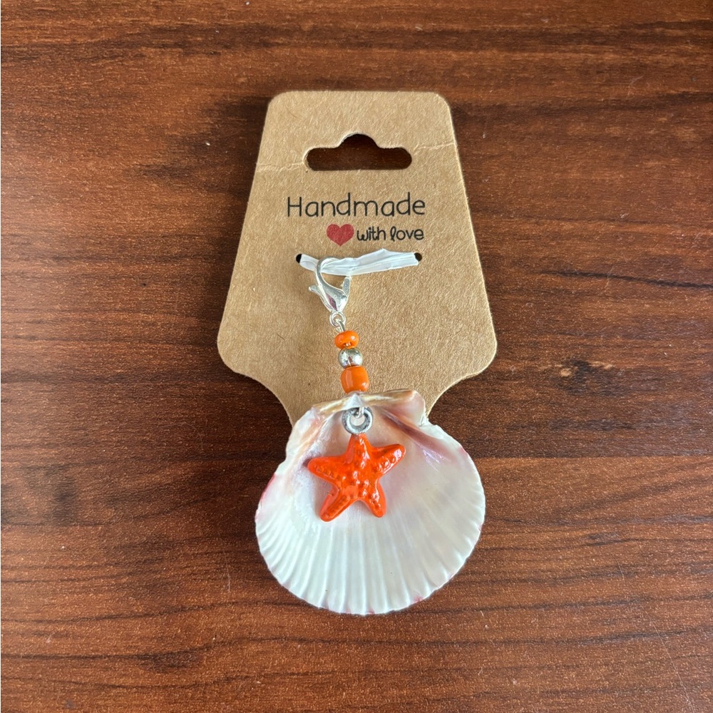 Handmade Seashell Keychain with Orange Starfish